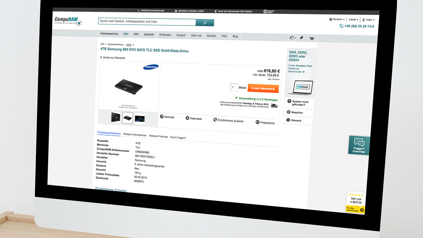 CompuRAM Produktdetailseite